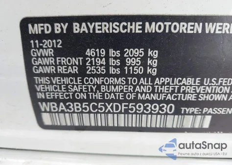 2013 BMW 328I xDrive z USA, uszkodzony, nr VIN WBA3B5C5XDF593930